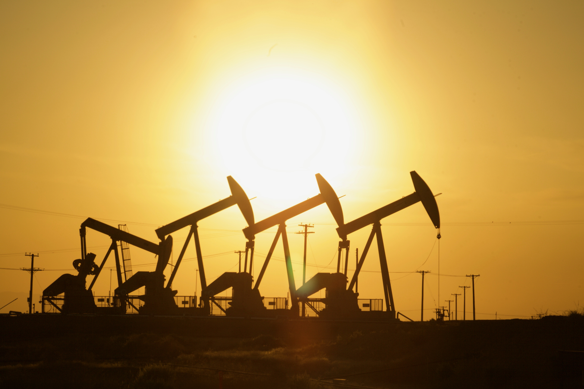Kern County oil pumpjacks at sunset