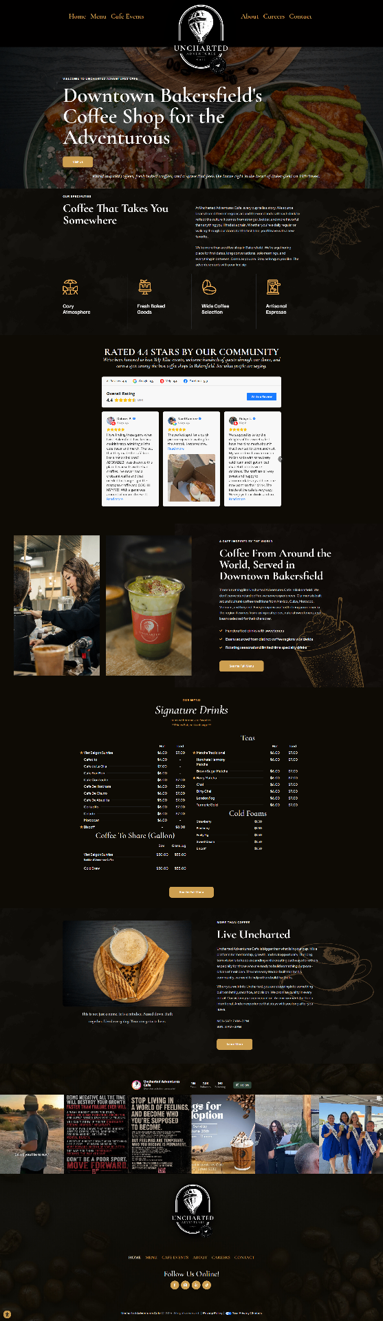 Uncharted Adventures Cafe website built by Wolfpack Marketing
